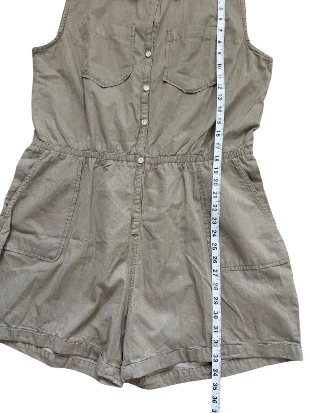 Pact Womens Size L Sleeveless Romper Button-Up Organic Cotton In Khaki NEW - Picture 5 of 8